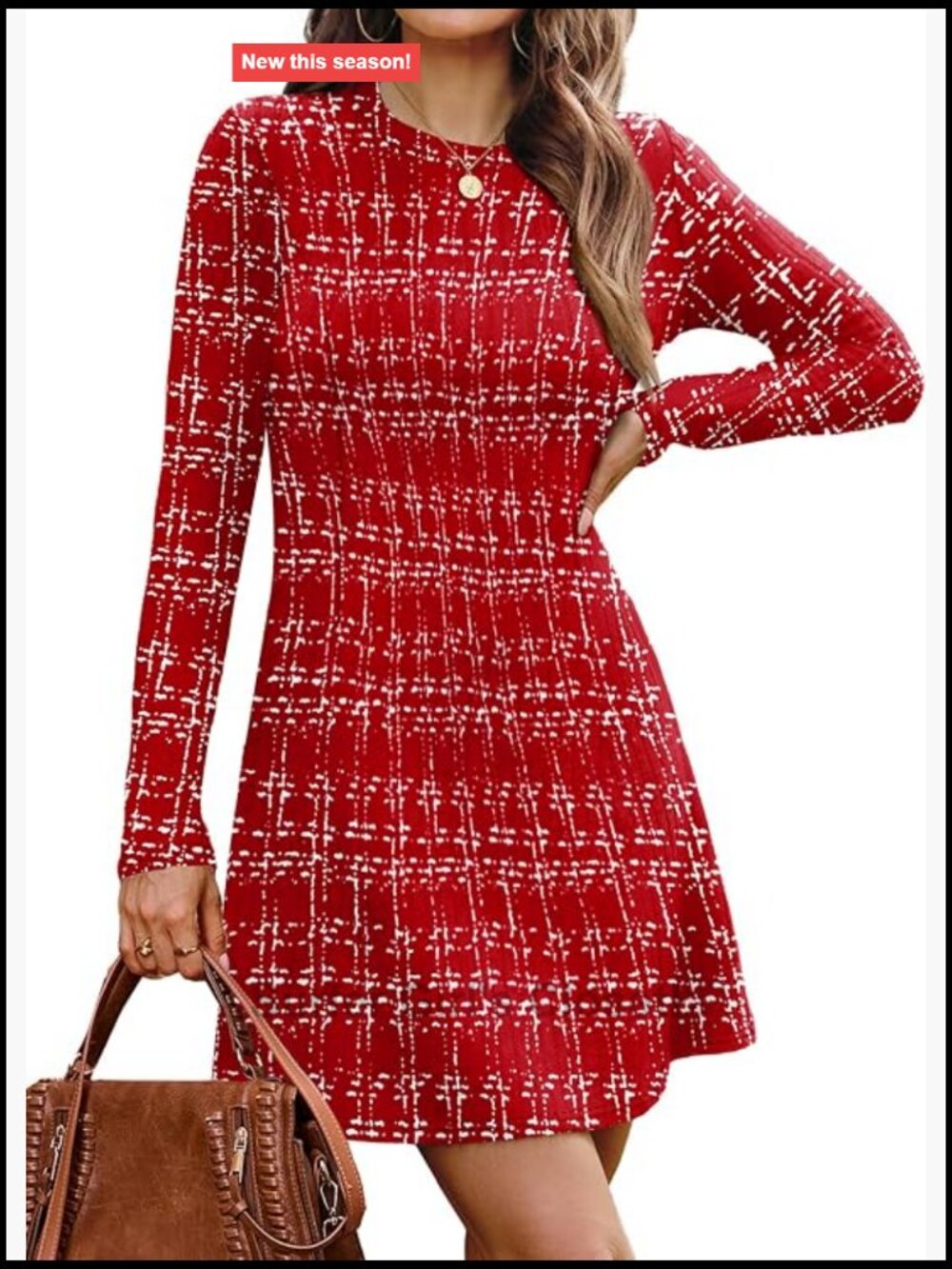 Long Sleeve Plaid Ribbed Knit Sweater Dress Bodycon A-Line